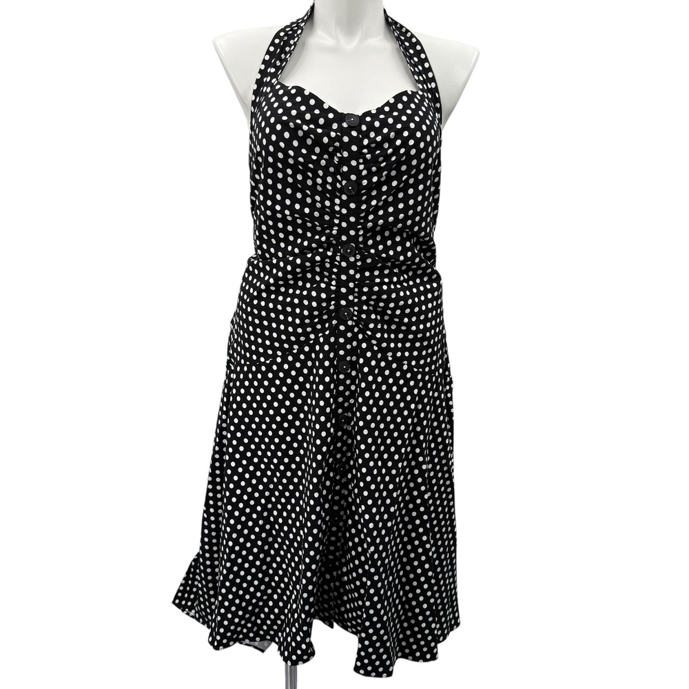 Anthropologie Maeve Halter Polka Dot Ruched Midi Dress High Low Fit & Flare 18W - Picture 4 of 11